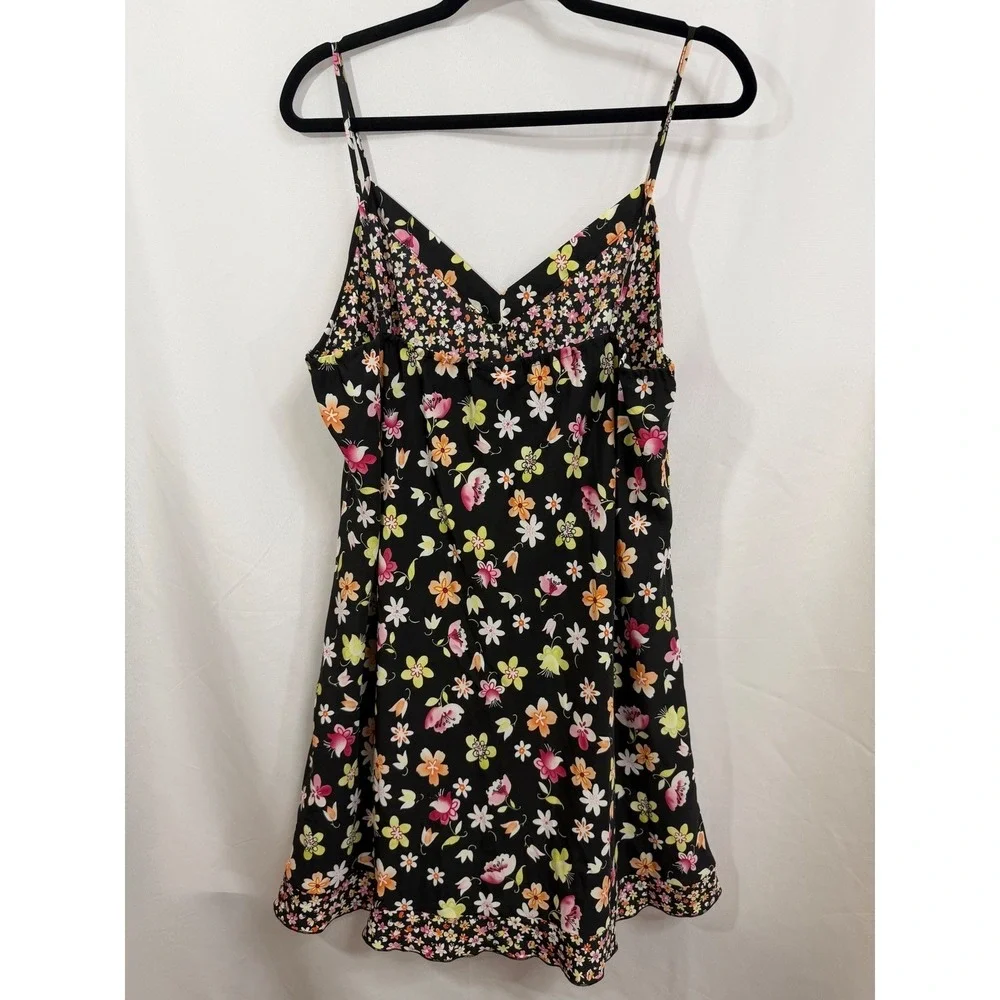 Womens Black Floral Spaghetti Strap Babydoll Lingerie Nightie XL Coquette‎